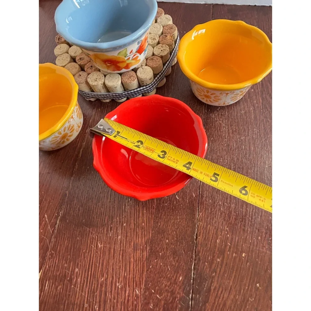 The Pioneer Woman Stoneware Ramekin Set of 4 Floral Scalloped Prep Bowls Multi